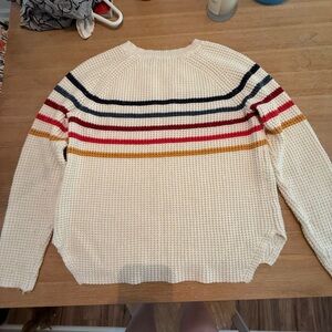 Marine Layer Cream Sweater with Multicolor Stripes